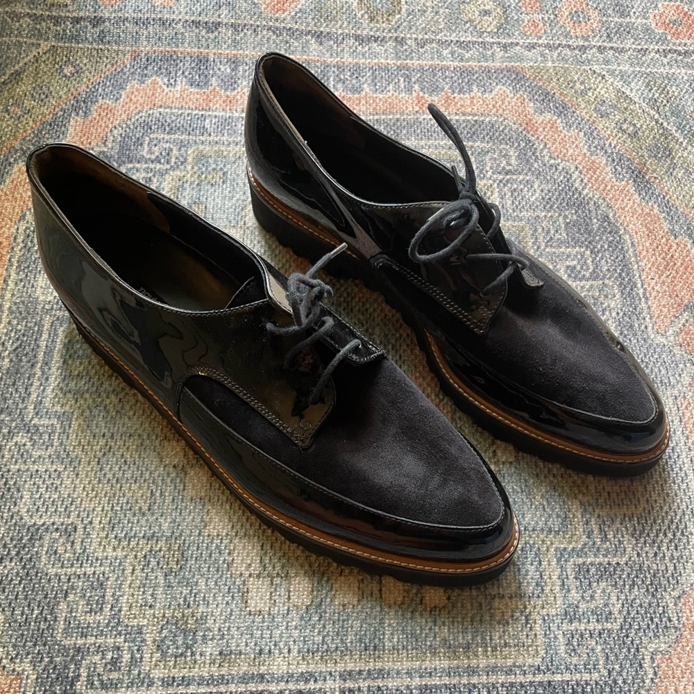 Paul Green Women's Jonah Black Combo Black Patent and Suede Oxfords Size 10
